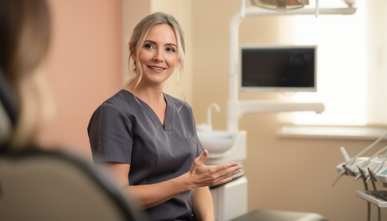 Dentist using Cliniq ambient scribe during an exam
